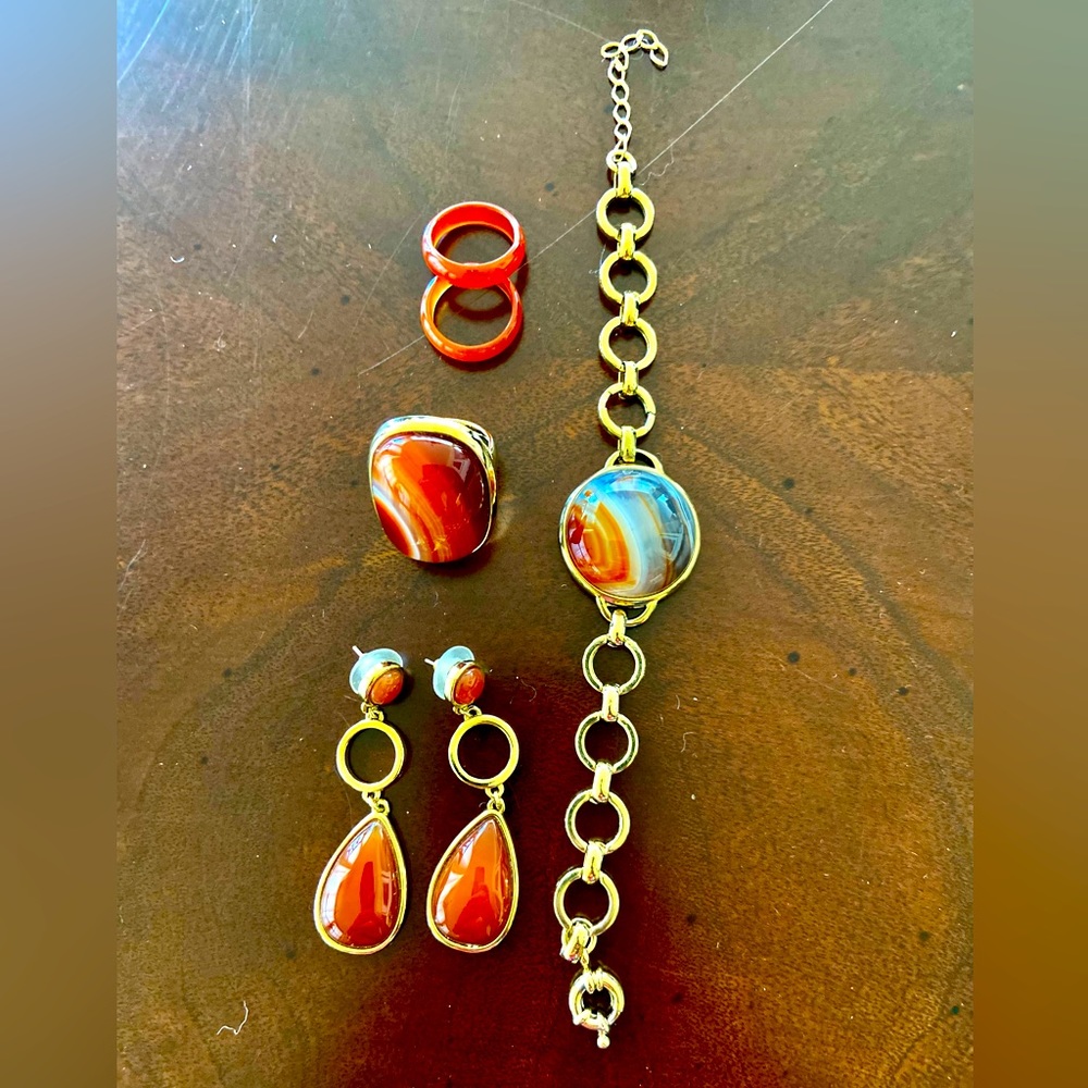 Brazilian Agate Set Chain Bracelet,Ring and Earrings.Made in Brazil